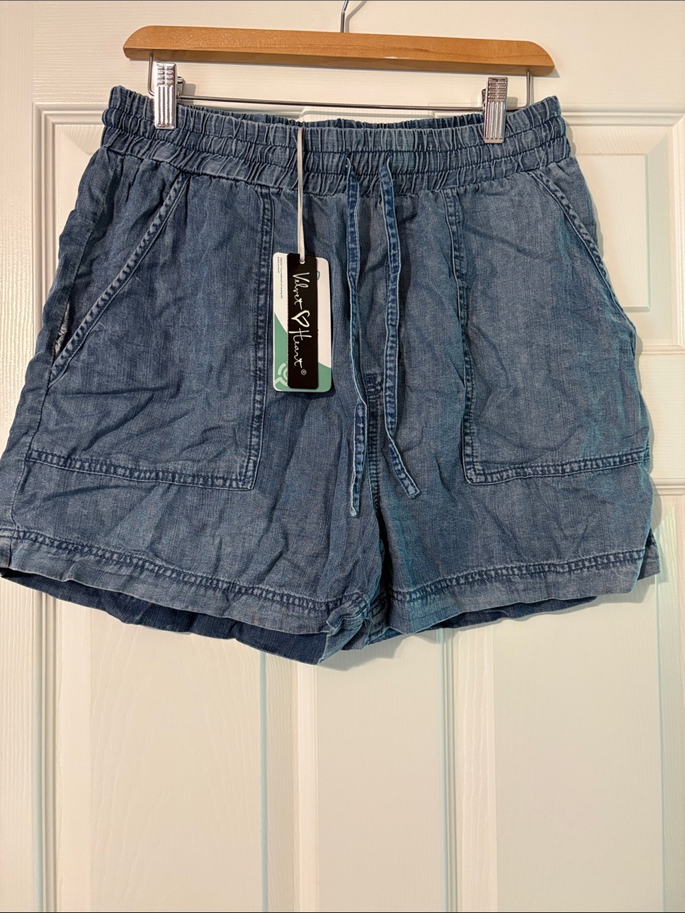 Velvet Heart Washed Blue Denim-Style Drawstring Shorts